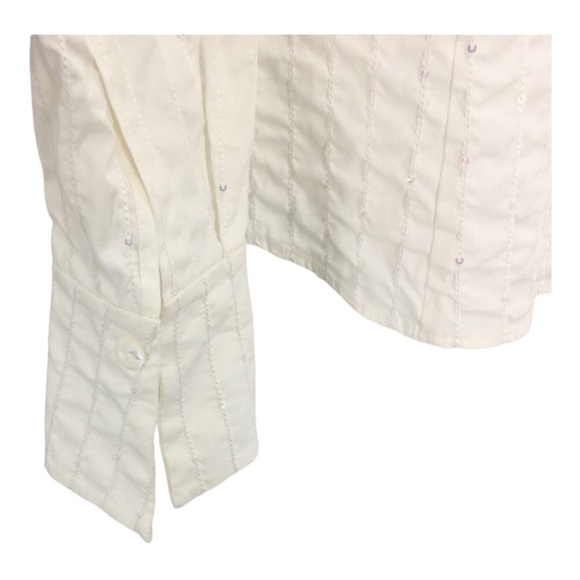 Lafayette 148 Crisp White Textured Sequin Button Up Shirt Medium - Picture 6 of 9
